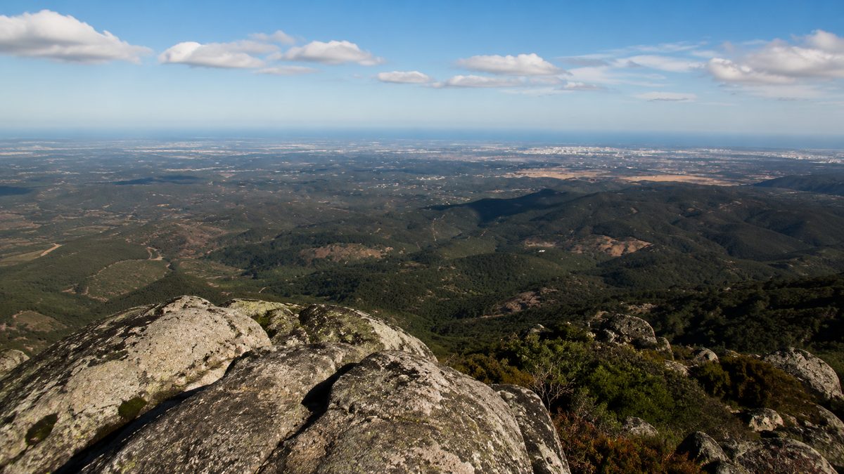 View from Foia summit over the Algarve hills towards the coast, Serra de Monchique